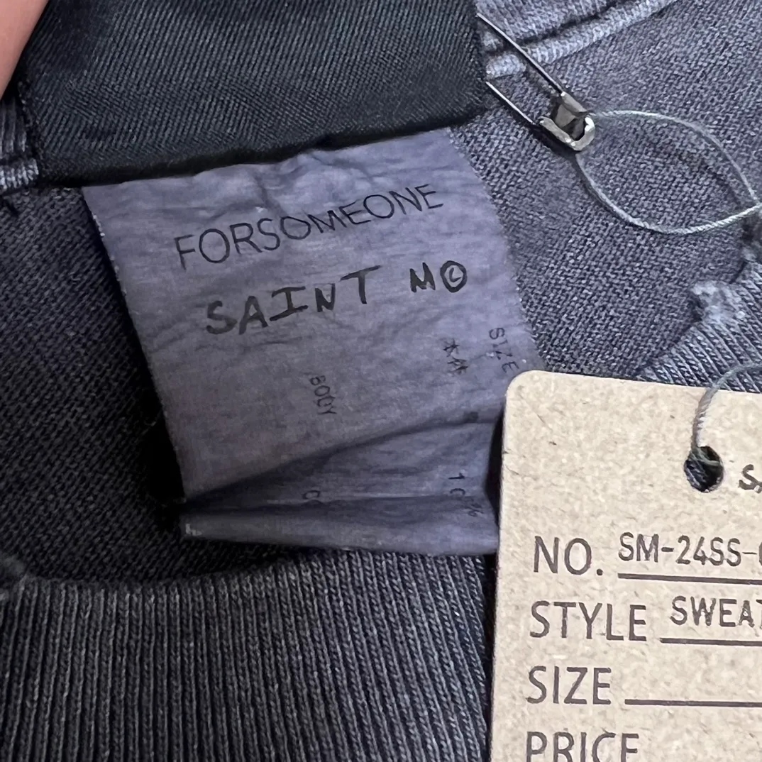 Customized main mark Washing mark SAINT MICHAEL x FORSOMEONE GOD SS TEE/BLACK Nine-inch nail washed and distressed short sleeves Washed black S-XL Ready-made garments dyed distressed and holed Top purchasing level